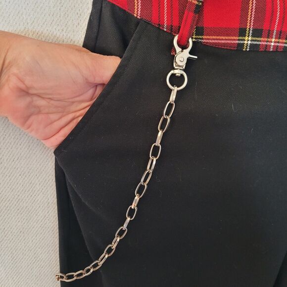 Hot Topic Plaid Split Leg Pants Removable chain Academia Medium Tartan Red Black - Picture 12 of 14